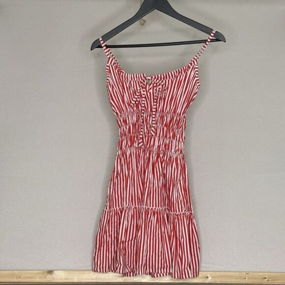 Lusana Rosa Poplin Sleeveless Tiered Mini Dress Marlo Stripe Women's XS